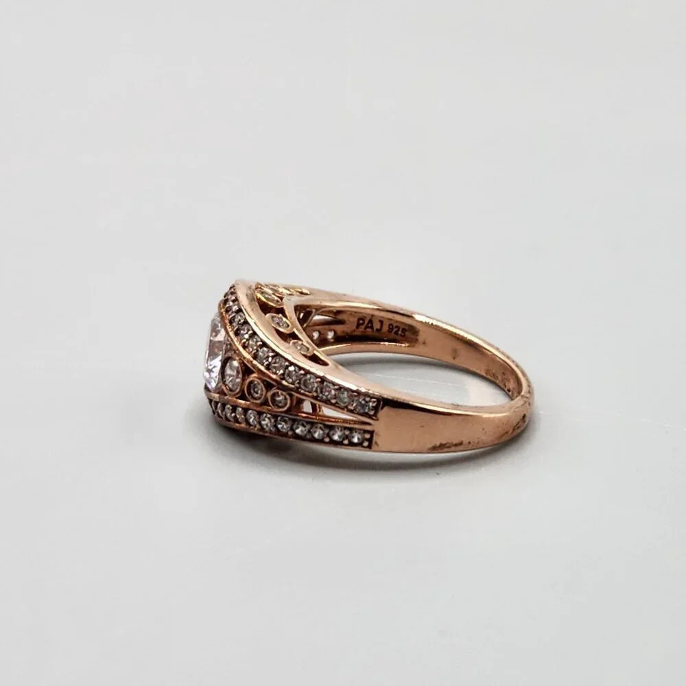 Rose Gold Tone Ring w/ Crystals Size  7 Sterling Silver - Picture 4 of 9